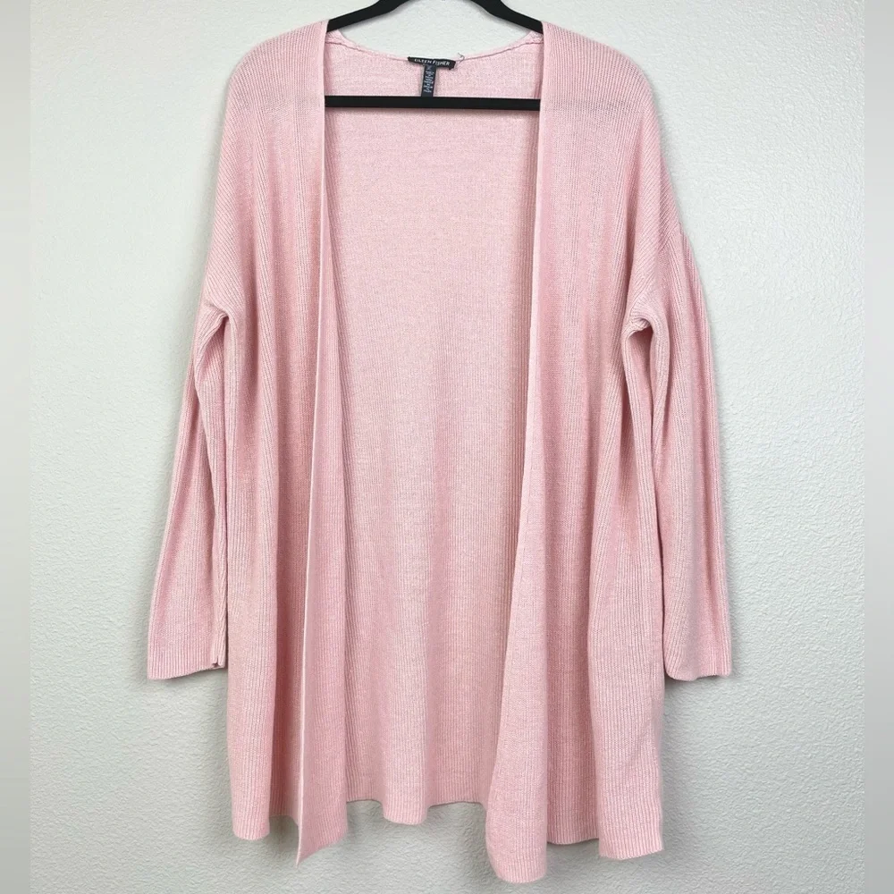 Eileen Fisher Women's Medium Open Front Cardigan Organic Linen Cotton Blush Pink - Picture 2 of 16